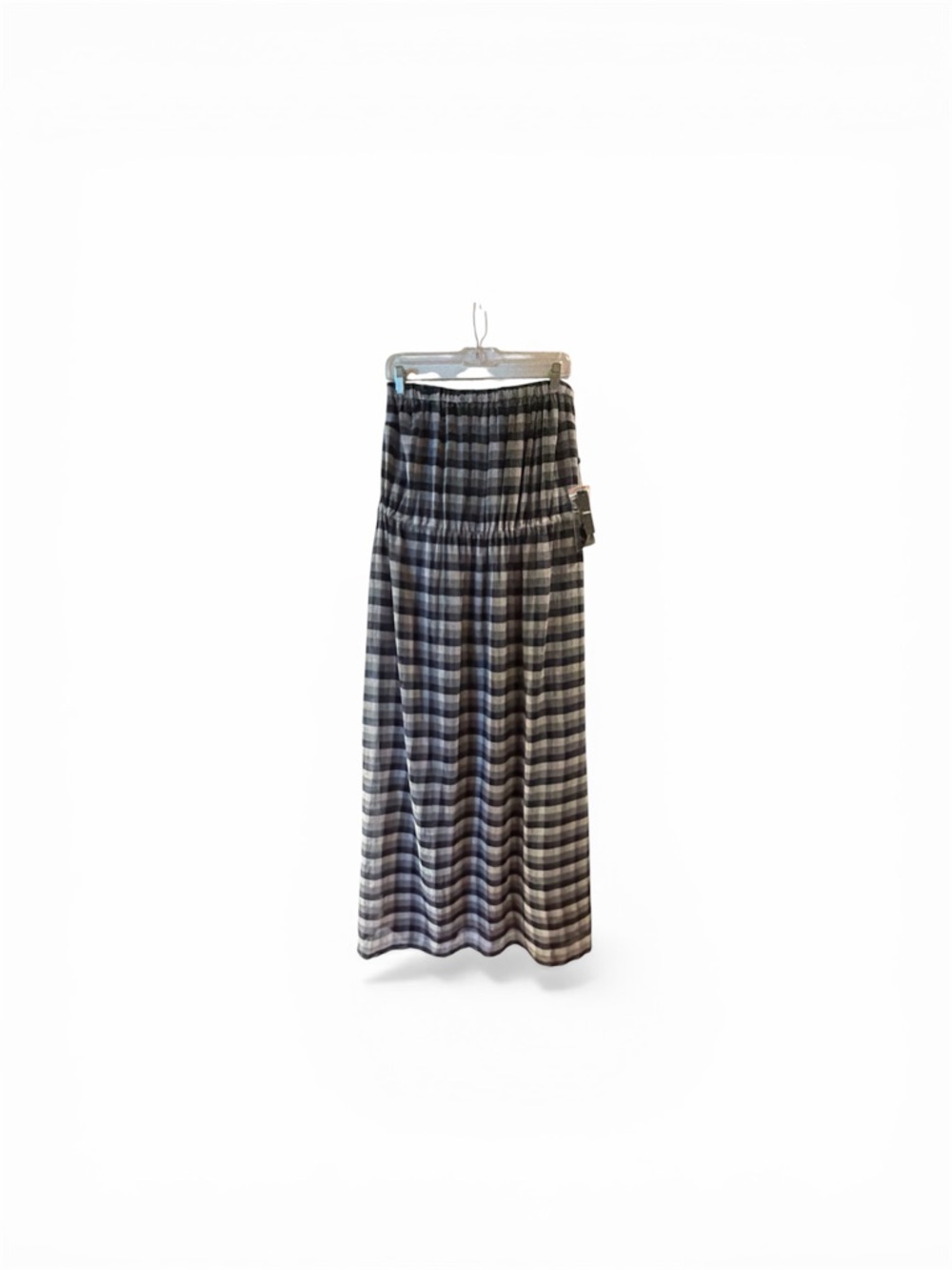 Emporio Armani Strapless Plaid Maxi Dress in Gray and Black